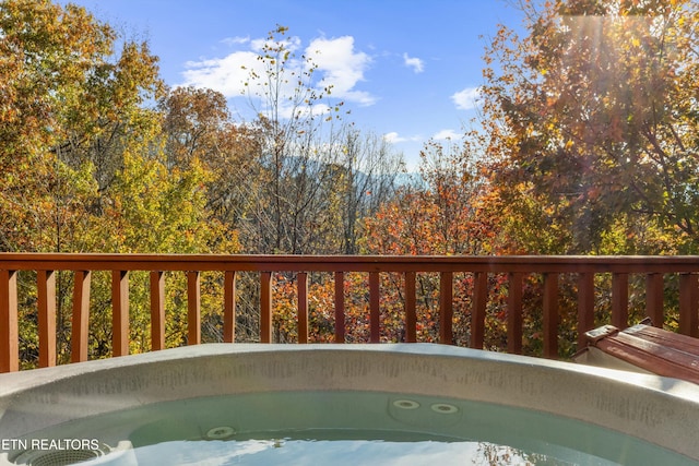 view of swimming pool with a hot tub