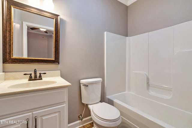 full bathroom with vanity, toilet, and shower / tub combination