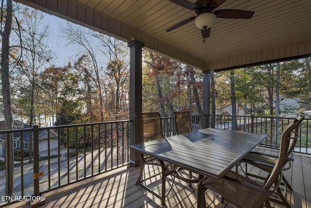 wooden deck with ceiling fan