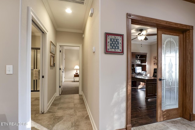 corridor with crown molding