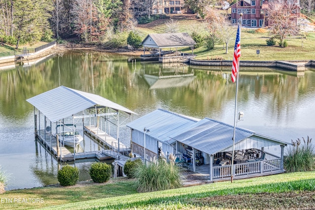 view of dock with a water view