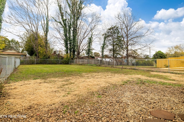 view of yard with a fenced backyard