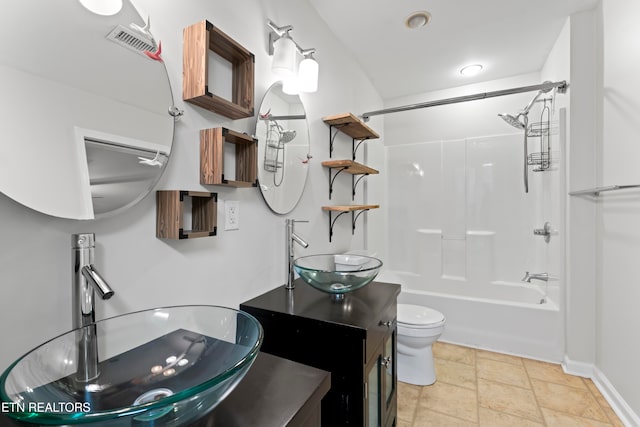 full bathroom with shower / bathing tub combination, vanity, and toilet