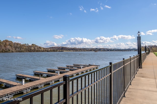 view of dock with a water view