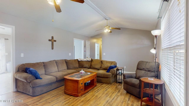 230 Clover Cir, Jacksboro, TN 37757 - living area featuring a ceiling fan, light wood finished floors, and baseboards