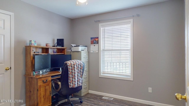 230 Clover Cir, Jacksboro, TN 37757 - home office featuring baseboards and dark wood finished floors