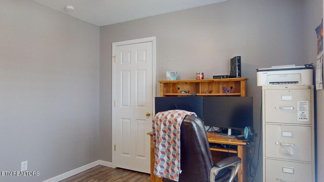 230 Clover Cir, Jacksboro, TN 37757 - office area featuring wood finished floors and baseboards