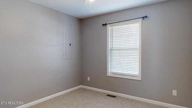230 Clover Cir, Jacksboro, TN 37757 - spare room with electric panel, light carpet, and baseboards