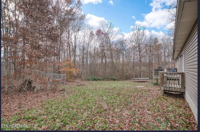 view of yard featuring a wooden deck