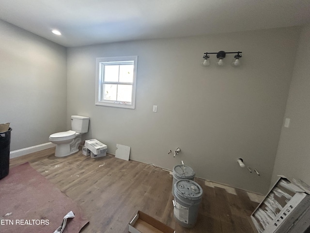 bathroom with hardwood / wood-style floors and toilet