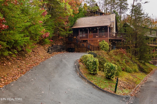 view of log cabin