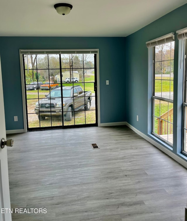 unfurnished room featuring plenty of natural light and light hardwood / wood-style flooring