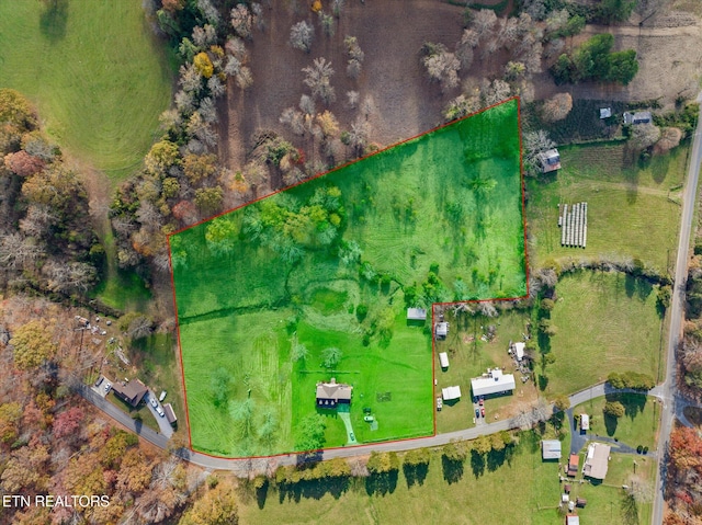 aerial view featuring a rural view