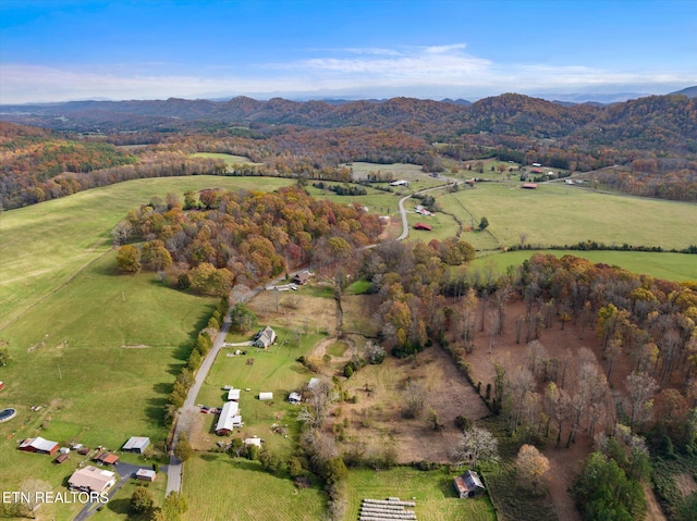 bird's eye view with a mountain view and a rural view