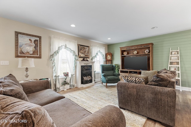 living room with hardwood / wood-style flooring