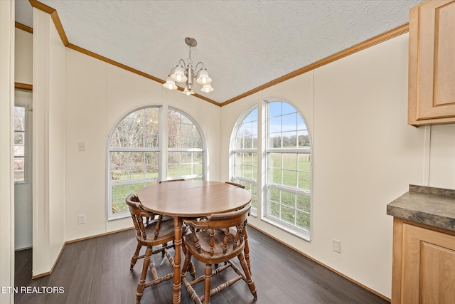 dining room featuring a chandelier, dark hardwood / wood-style floors, and a healthy amount of sunlight