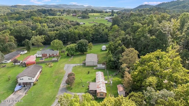 birds eye view of property featuring a mountain view