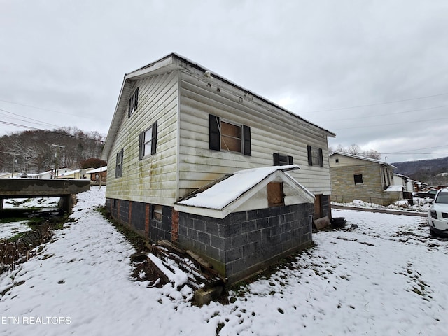 view of snow covered exterior