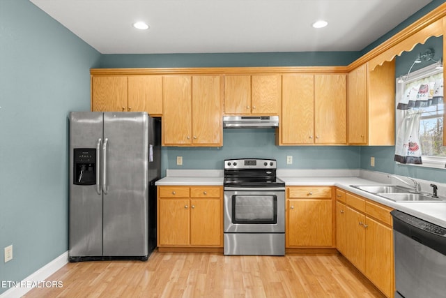 kitchen featuring light hardwood / wood-style floors, sink, and stainless steel appliances