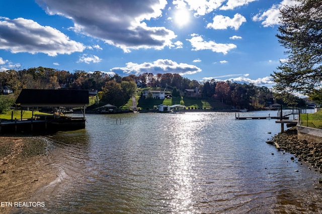 water view with a boat dock