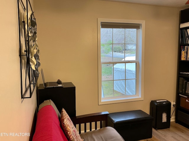 living area with light hardwood / wood-style flooring