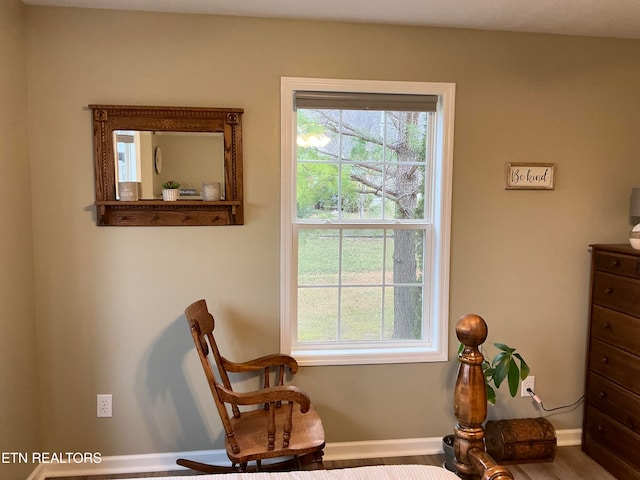 living area with hardwood / wood-style floors