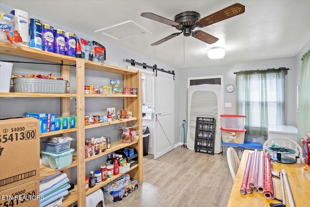 storage area with ceiling fan