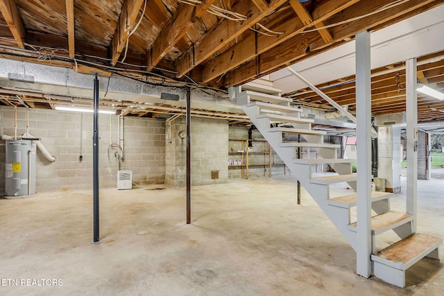 basement featuring water heater