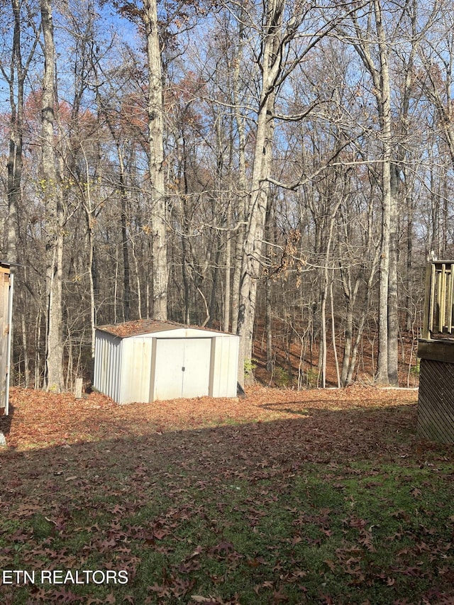 view of yard with a storage unit