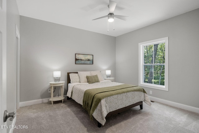 bedroom featuring carpet flooring and ceiling fan