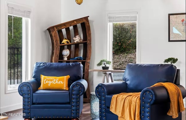 living area featuring hardwood / wood-style flooring
