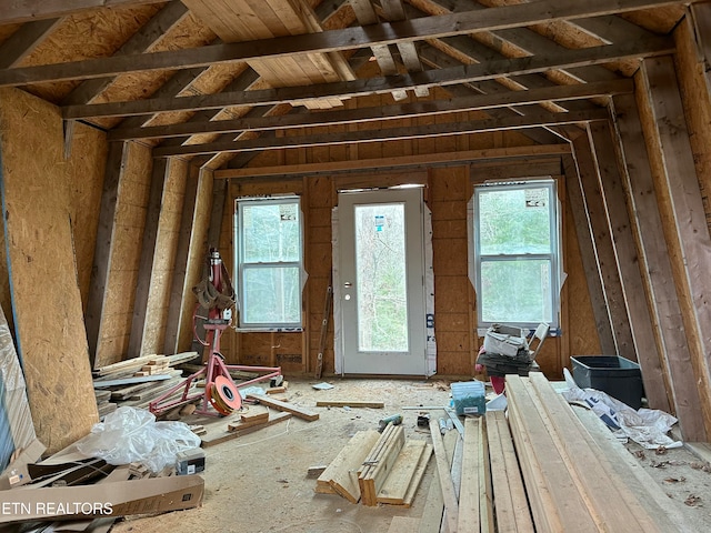 misc room featuring lofted ceiling