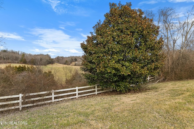 view of yard featuring fence and a rural view