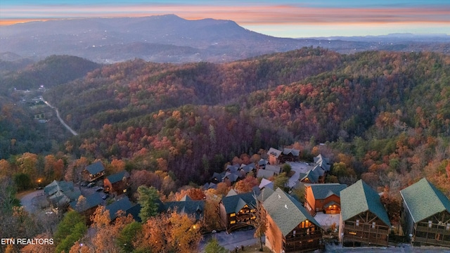 aerial view at dusk with a mountain view