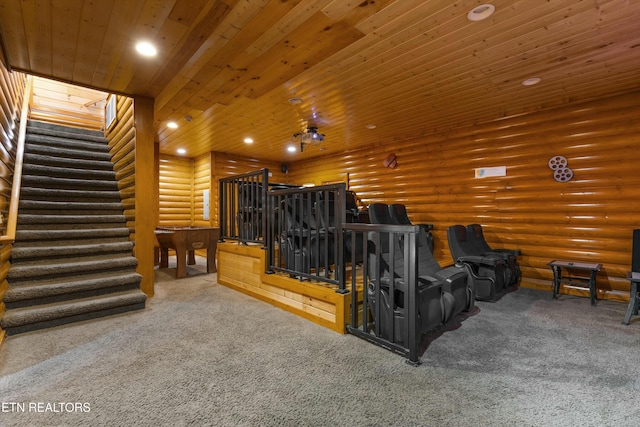 1707 High Rock Way, Sevierville, TN 37862 - carpeted cinema room with log walls, recessed lighting, and wood ceiling