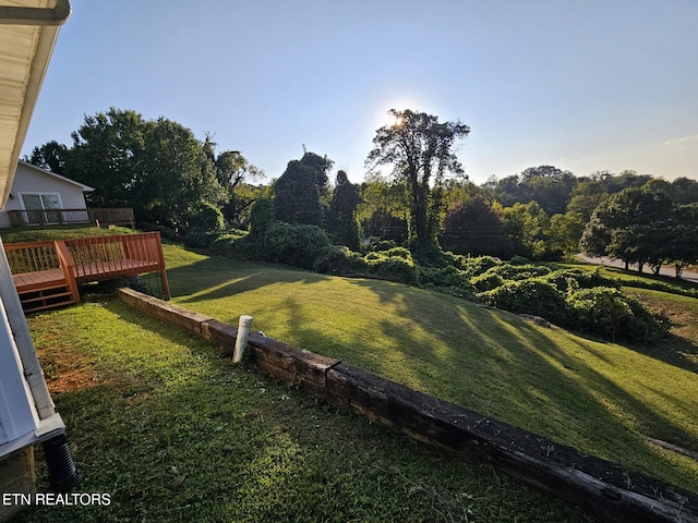 view of yard with a wooden deck