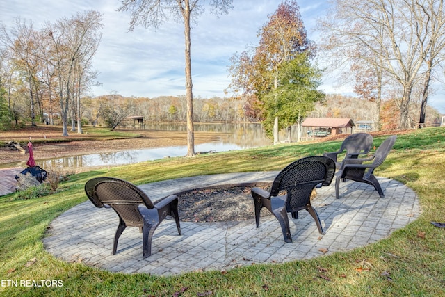 view of patio featuring a water view