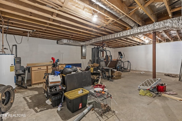 basement featuring water heater