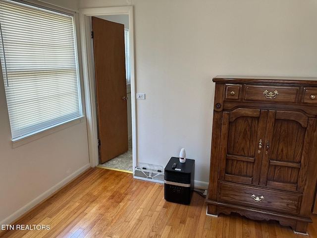 interior space with multiple windows and light hardwood / wood-style floors