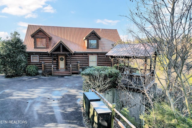 view of log home