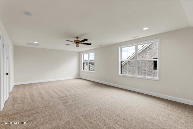 12033 Deer Crossing Dr, Knoxville, TN 37932 - spare room featuring a smoke detector, light carpet, ceiling fan, and recessed lighting