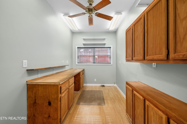 interior space featuring ceiling fan and light hardwood / wood-style flooring