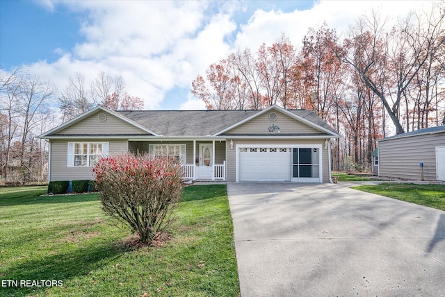 single story home with a garage and a front yard