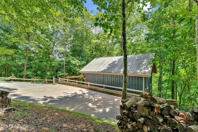 exterior space with an outbuilding