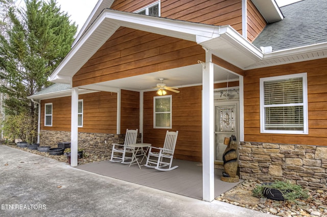 view of patio / terrace with covered porch and ceiling fan