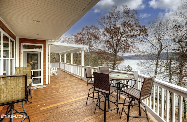 view of snow covered deck