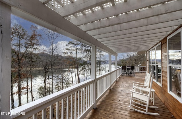 view of snow covered deck