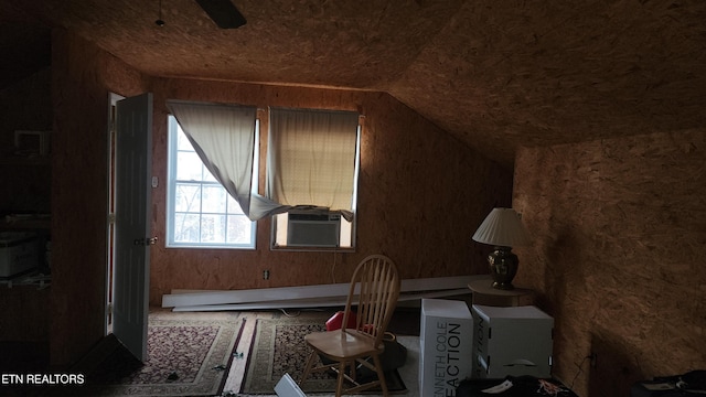 additional living space featuring ceiling fan, cooling unit, and vaulted ceiling