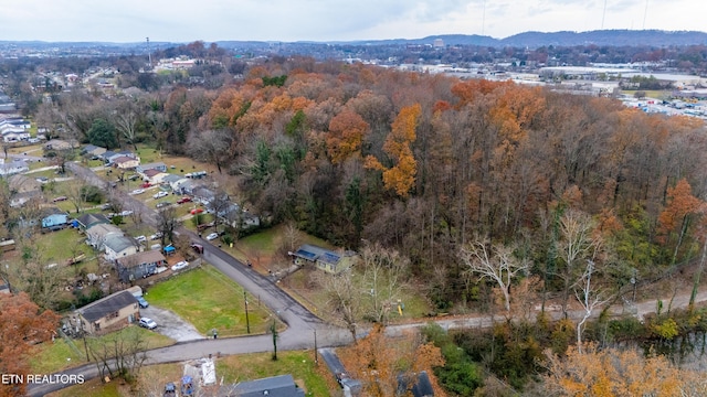 drone / aerial view featuring a mountain view