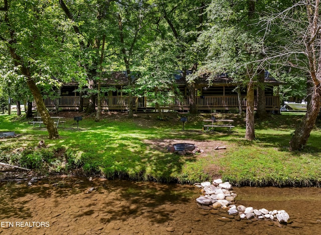 3018 Rivers Edge Dr, Cosby, TN 37722 - view of yard featuring a fire pit and a deck